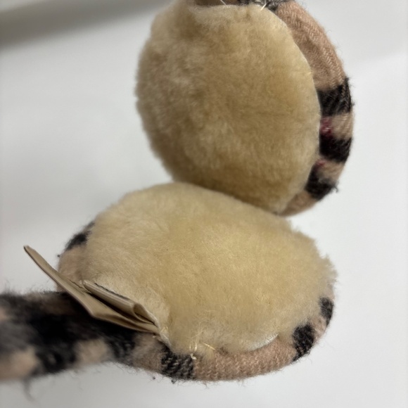 Burberry London 100% Cashmere Shearling Plaid Earmuffs - Iconic Check - Picture 7 of 11